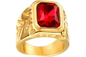 HIJONES Hommes Acier Inoxydable 15.5MM Rouge Rhinestone CZ Bague Or Plaqué