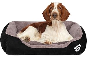 FRISTONE Dog Bed Washable Pet Baskets Warm Orthopedic Kennel Soft Cat Sofa Bed for Medium Large Dog Puppy Fleece Thick Blanket Cushion Black 32x24in