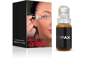 Opax Dermaroller 0.5 mm, Microneedling Viso, Rughe Nasolabiali, Derma Roller Rughe Décolleté, Siero Acido Ialuronico Viso 10Ml con Collagene, Coenzima Q10, Dermaroller Labbra, Skincare Made In Italy
