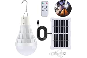 ‎BEINHOME TechKen Solar Glühbirnen 1 Pack mit Fernbedienung, Solarlampen für Außen LED Licht, mit 2,5M Kabel, 4 Modi, tragbare LED Lamp mit Solar Panel für Außen Innen Camping Wandern Gartenhaus Hühnerställe