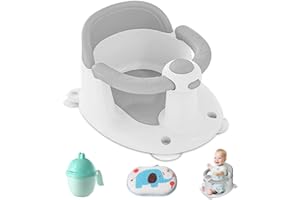 FHINTORY Asiento de Bañera para Bebé a Partir de 6 Meses, Silla Bañera Bebe Antideslizante, Con Taza y Esponja de Baño, adaptador bañera bebe para Bebé para Ducha o Bañera (Gris)