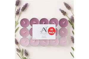 Aroma Naturals London Scented Tealight Candles Bag | 4 Hour Burn Time | Standard Size D3.77 x H1.45cm | Three Tone Coloured Wax & Aluminium Cups | Pack of 30 Tea Lights Scent (Lavender Sage)