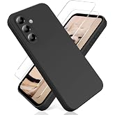 YiKaDa - Case for Samsung Galaxy A57 5G &amp; [2 Units] Tempered Glass Screen Protector, Liquid TPU Silicone Soft Shell &ndash; Black