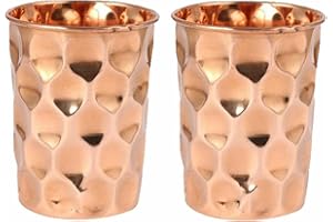 OSNICA Vaso de 2 cobre martillado de, vaso de cobre 100% puro para agua, mejor que los vasos, más seguro que el plástico (cristal de diamante)
