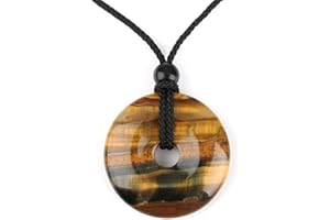 THKO Tigerauge, Donut Edelstein Anhänger Ø 30 mm mit Baumwollband Naturstein Halskette für Männer und Frauen eleganter Schmuck Anhänger aus echtem Tigerauge für besondere Anlässe