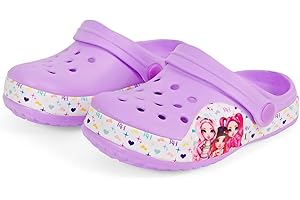 PERLETTI Rainbow High Clogs Girls White Purple - Kids Mules Ruby Bella Stella Garden Home Beach Summer Pool - Non Slip Childrens Slippers Comfy Slip On with Backstrap
