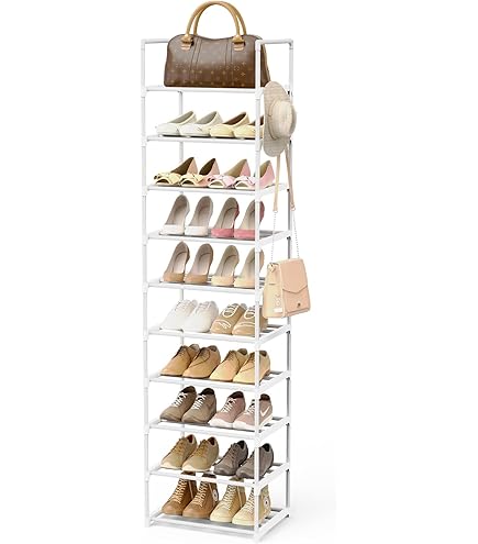 SONGMICS Wardrobe, Metal Cabinet with Adjustable Shelves, Clothes Rails and Hooks, Durable, Removable Clothes Stand, Cloud White, LGR431W01