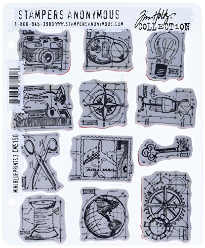 Tim Holtz Haftende Stempelsets, Stampers Anonymous, künstlerische Werkzeuge, Gummistempel blau
