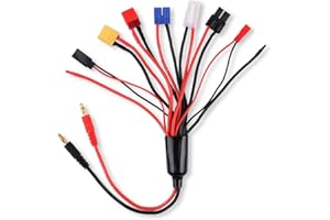 MAKERFIRE 8 in 1 Charger Adapter Connector Splitter Cable for RC Lipo Battery Multi Charger to 4.0mm Banana Plug for TRX, for Tamiya, EC3, JST, Futaba, XT60, T- Dean,DIY Bare Wire