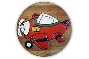 IMAGO Kinderhocker Propellerflugzeug Holz Schemel Kinderstuhl Massivholz bemalt und geschnitzt Höhe 25 cm