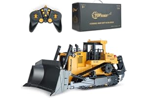 Top Race Bulldozer Giocattolo del veicolo di costruzione telecomandato - Luci e suoni realistici, 9 canali trattore RC, caricatore anteriore 1:16 completo per bambini 8+