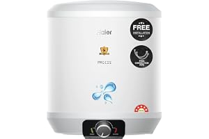 Haier Precis Water Geyser 10 Litre 5 Star Rated Water Heater Pipe Free Installation Abs Body Temperature Control Shock Proof Glasslined Tank 8 Safety Levels High Rise Compatible Bacteria Proof System