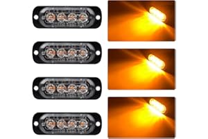 KAIDENGZHE 4pcs Luces de Advertencia de Emergencia 4LED Ultrafinas Ámbar Luces Estroboscópicas Intermitentes Peligrosas Universal Coche 12-24V Caravana Campista Motocicleta Furgoneta