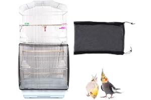 TSHAOUN Vogelkäfig Abdeckung Mesh Seed Catcher für Vogelfutter Kleintiere, Vogelkäfig Schutznetz Mesh Rock mit Verstellbaren Kordelzug, Käfigabdeckung Belüftet für Vogelfutter Kleintiere(L, Schwarz)