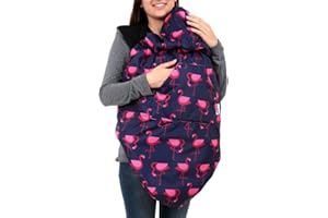 BundleBean - BabyWearing - Funda para todo tipo de portabebés - Con forro polar - Diseño de flamencos - Azul marino/rosa