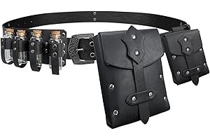 EpicCos 4 PCs Medieval Alchemy Belt Waist Pack Combo with Multiple Potion Bottles, Viking Rivet Belt Side Pouch for Cosplay (Black B)