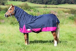 EQUITACK YOUR PASSION IS OUR MISSION 1200D Winter Turnout Horse Rugs 50g Filling COMBO Neck Navy/Raspberry 6'0''