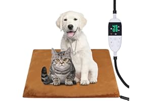 ASSTIKOO Tappetino Riscaldante per Gatti Cani, Tappeto Riscaldante Gatto 12 Timer Sempre Acceso Temperatura 30-60℃, Tappetino Riscaldante per Cani, Coperta Termica Gatti Anti-Morso Impermeabile-45 * 45cm