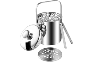 Emsmil Secchio per ghiaccio da 2,2 l, con coperchio, pinza e colino, in acciaio inox, contenitore per ghiaccio e spumante, per feste, ristoranti, picnic, birra, vino champagne