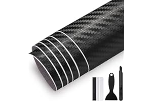 GRTHTATI 30cm x 300cm Pellicola Adhesiva per Auto Nero Lucido Pellicola Wrapping Pellicola Protettiva per Interni/Esterni di Auto, Moto, Bici (3D Carbonio, 30cm x 300cm)