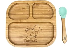 DGN Toys Bambus Baby Teller Set mit Saugnapf | für Babys & Kleinkinder | natürlicher Bambus-Teller für Babynahrung