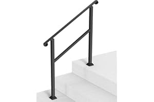 VEVOR Rampe d'Escalier pour 2-3 Marches Extérieures Main Courante Escalier avec Kit d'Installation, 1 Barre Transversale, Garde Corps Intérieur pour Personnes Âgées, Porche, Terrasse, Maison, Noir
