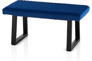 TUKAILAi 100 cm Dining Bench, Velvet Thick Upholstered Padded Seat Hallway Long Bench with Sturdy Metal Legs, Dining Room Bench Seating for Entryway Living Room Bedroom (Blue)