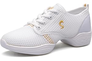 Uhclrr Chaussures De Danse Femmes Modern Soft Bottom Jazz Sneakers Aerobics Respirant Et Léger Femmes Danse Fitness Sport(39 EU, White)