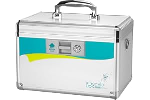 GLOSEN Boîte pharmacie, Boîte à Pharmacie avec clé, Boîte de Rangement Médicale, Boite Medicaments à clé, Armoire de Premiers Secours, Coffre de Rangement Medicament à clé Verrouillable [12*7.68*6.87 Pouces]