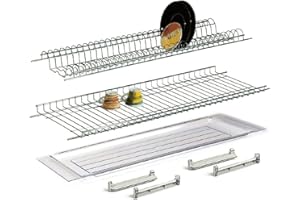 Scolapiatti 86 cm in acciaio cromo protetto – Vaschetta raccogli gocce + griglia bicchieri – Kit incasso pensile 90 cm VI.TEL.