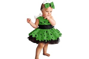 NaLatia Halloween Kostüm Mädchen Kostüm Kinder Flintstones Pebbles Kostüm Kleid Verkleidung mit Stirnband für Baby und Kleinkind Mädchen, Orange Grün