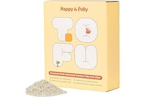 Happy & Polly Arena de Tofu para Gatos 2,5 kg, aglomerante rápida con carbón de Coco, sin Polvo y Altamente Absorbente, Control de olores, desechable por el Inodoro, con Pocos residuos.