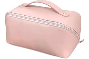 WOKICOR Trousse de Toilette Voyage Grande Capacité Trousse à Maquillage Voyage Portable Waterproof Leather Makeup Bag avec Poignée et Séparateur pour Les Produits de Beauté Féminins
