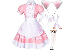 Elibelle Japanese Anime sissy maid dress Cosplay Sweet Classic Fancy Apron socks gloves Faux Fur Cat Furry Headwear set(S)