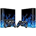 LIZVISION Whole Body Protective Vinyl Skin Decal Cover for Microsoft Xbox 360 E Console, Xbox 360 E Skins Wrap Sticker with Two Free Wireless Controller Decals - Blue Flame