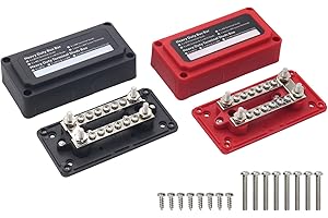 Gloaso 12V 100A Sammelschiene Verteilerblock robust, 4x M6 Bolzen, 12x M4 Schrauben Terminal Bus Bar Stromverteilerblöcke, Hochleistungsmodul Sammelschienen 48V DC, Schwarz& Rot, 2 Stück