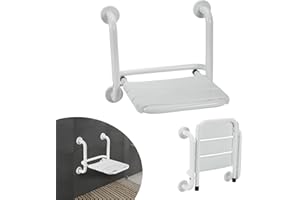 Randaco Sedia pieghevole da doccia per montaggio a parete, pieghevole a 90°, montaggio a parete, con braccioli e antiscivolo, fino a 120 kg, per anziani