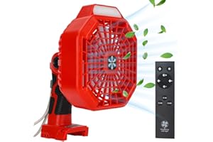 Hipoke ventilateur sans fil, 3 vitesses 3 minuterie contrôlée ventilateur de bureau avec lumière LED et télécommande Compatible avec Milwaukee M18 18V batterie, ventilateur de bureau USB personnel
