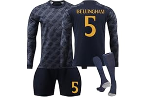 PANGKII R. Madrid Football Kits for Kids and Aldult, No.5 Bellingham Football Kits Football Training LongSleeves Shirts Shorts and Socks