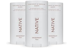 ‎NATIVE Native dezodorant dla kobiet i mężczyzn - bez alkoholu i aluminium - zapach kokosowo waniliowy - naturalny ekstrakt z masła shea, oleju kokosowego i sody - 72-godzinna kontrola zapachu (3 x 75ml)