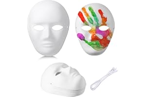 Ompinda Full Face White Paper Mask, 10 Pieces DIY Blank Hand Painted Craft Mask for Masquerade Art Cosplay Dance Party