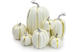 DOJoykey 7 zucche artificiali, zucca bianca di grandi dimensioni per la decorazione di Halloween del raccolto autunnale del Ringraziamento