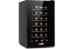 KLARSTEIN Barolo - Cave à vin, Porte en verre, Tiroirs métalliques, Eclairage intérieur LED, Facile à nettoyer, 70 litres, 28 bouteilles - Noir