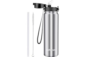 GOPPUS 1L/32oz Bouteille d'eau en Acier Inoxydable avec Paille 1 Litre Bouteille d'eau Thermique Chaude à Double Paroi en Acier Bouteilles d'eau Isolées Bouteille d'eau Froide étanche Adulte