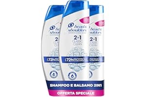Head & Shoulders Shampoo Antiforfora Classic Clean 2 in 1 Shampoo e Balsamo, Confezione da 3 x 540ml, per Capelli Grassi, Senza Parabeni, Fino a 72 Ore di Protezione