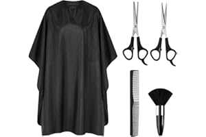 FANTASYON 5 Piezas Set de Capa Peluqueria Profesional, Capa Cortar Pelo con Tijeras Peluqueria, Cepillo para el Cuello y Peine, Impermeable Capas de Peluquería para Peinado, Cortes y Colores, Hombres y Mujeres