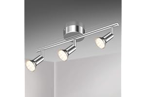 Unicozin LED Ceiling Light, 3-Flame LED Ceiling Light, Swivelling Chrome, Includes 3 x 3.5 W GU10 LED Bulbs, 380 lm, Warm White, LED Ceiling Spotlight, LED Ceiling Light