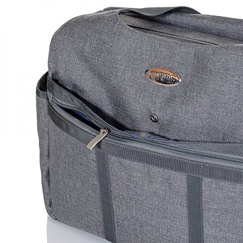 LCP Kids grosse Baby Wickeltasche PARIS GREY mit Wickelunterlage und vielen Fächern modern mit Universal Haken als Kinderwagen Befestigung für unterwegs - 3