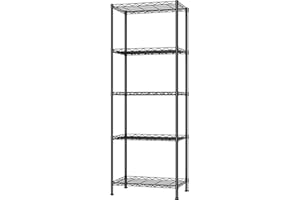 HOME BI 5-Tier Wire Shelving Unit, 5 Layers Tall Storage Shelves, Metal Home Organization Rack for Closet, Garage, Pantry, Kitchen, Laundry Room, Cubby, Bathroom, 21" W x 11" D x 59" H, Black