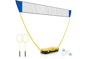FantASK Badminton nätställ, bärbart fjäderbollspel med klubbor, 2 fjäderbollar, nät och förvaringslåda